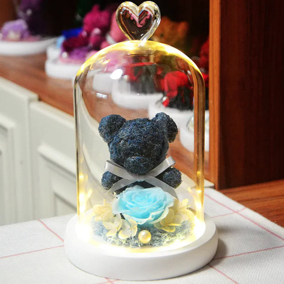 Eternal Rose Flower Bear Ornament