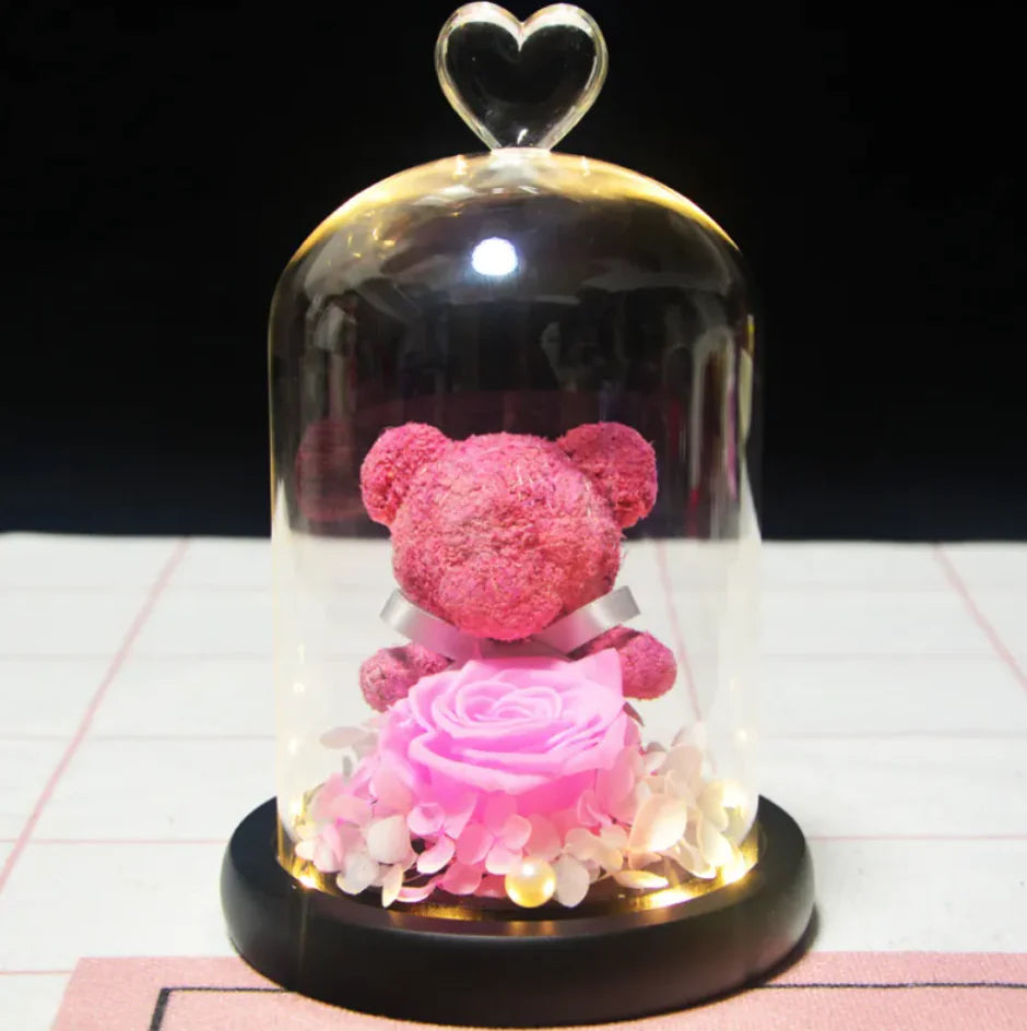 Eternal Rose Flower Bear Ornament