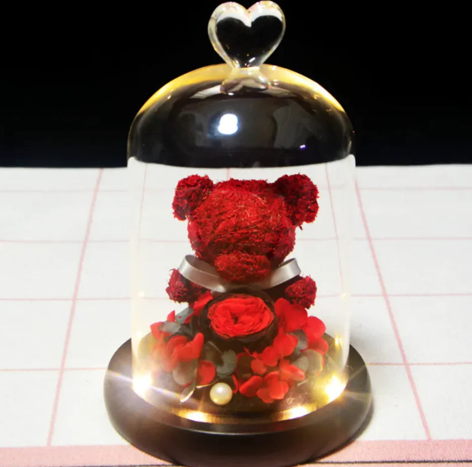 Eternal Rose Flower Bear Ornament