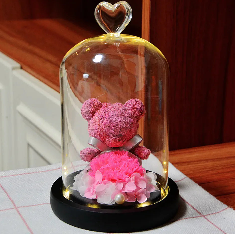 Eternal Rose Flower Bear Ornament