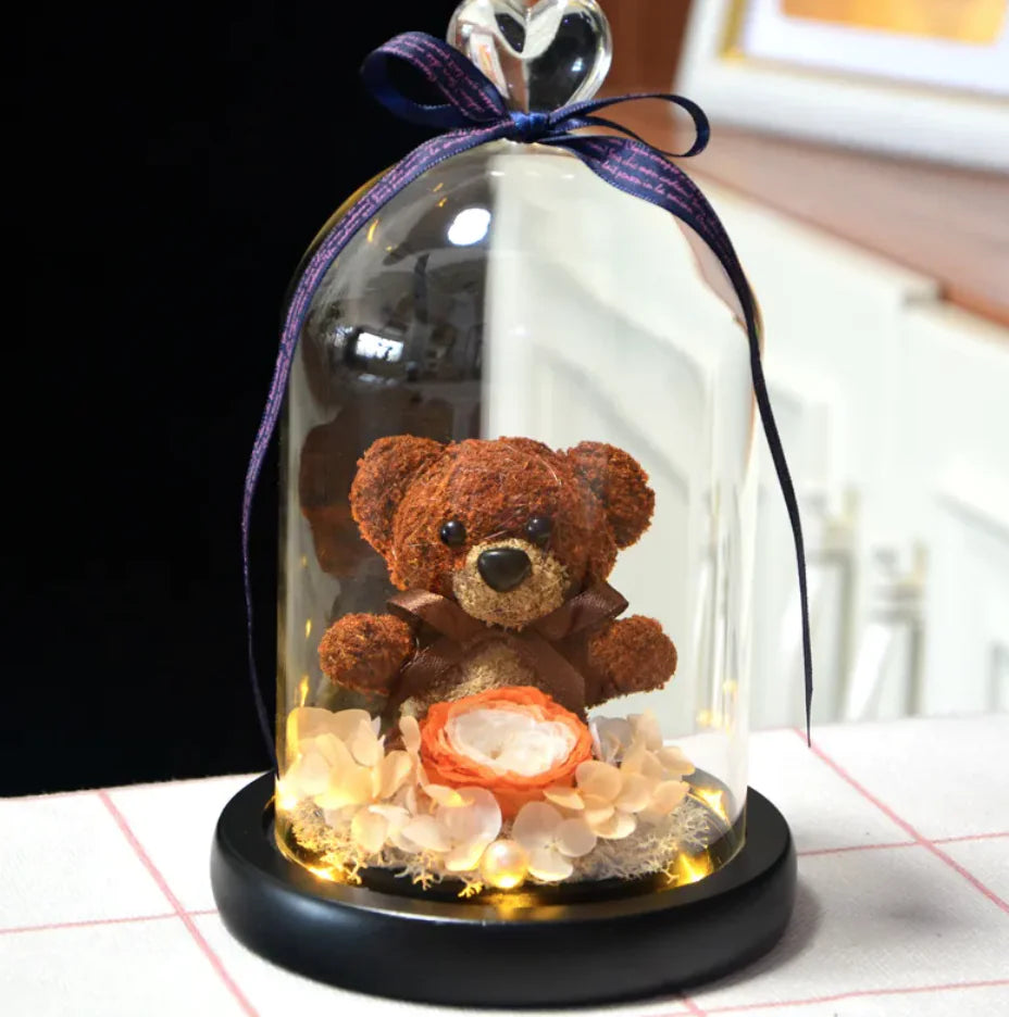 Eternal Rose Flower Bear Ornament