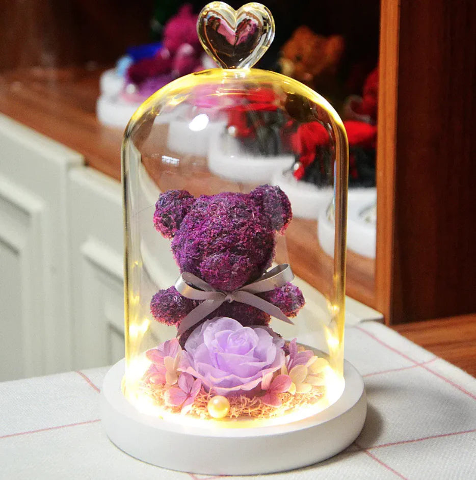 Eternal Rose Flower Bear Ornament