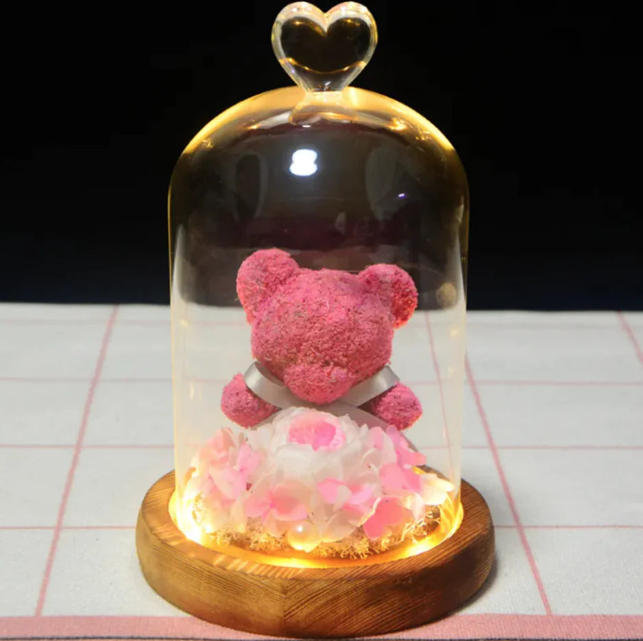 Eternal Rose Flower Bear Ornament