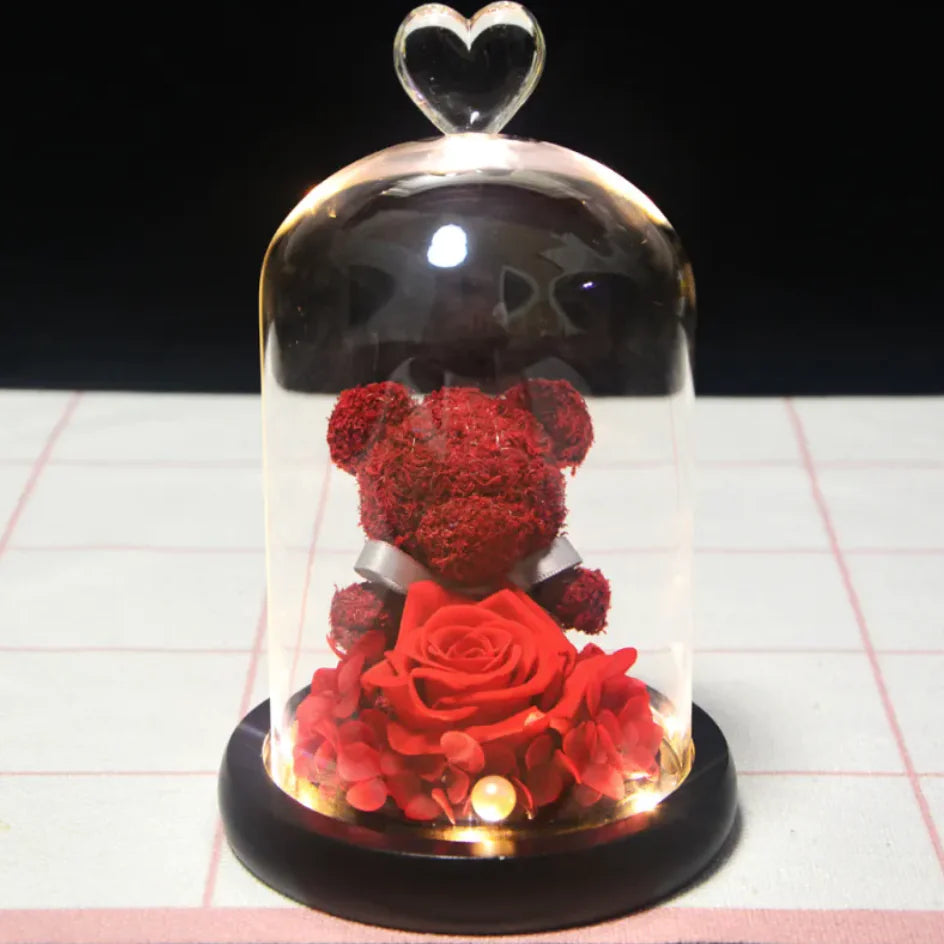 Eternal Rose Flower Bear Ornament