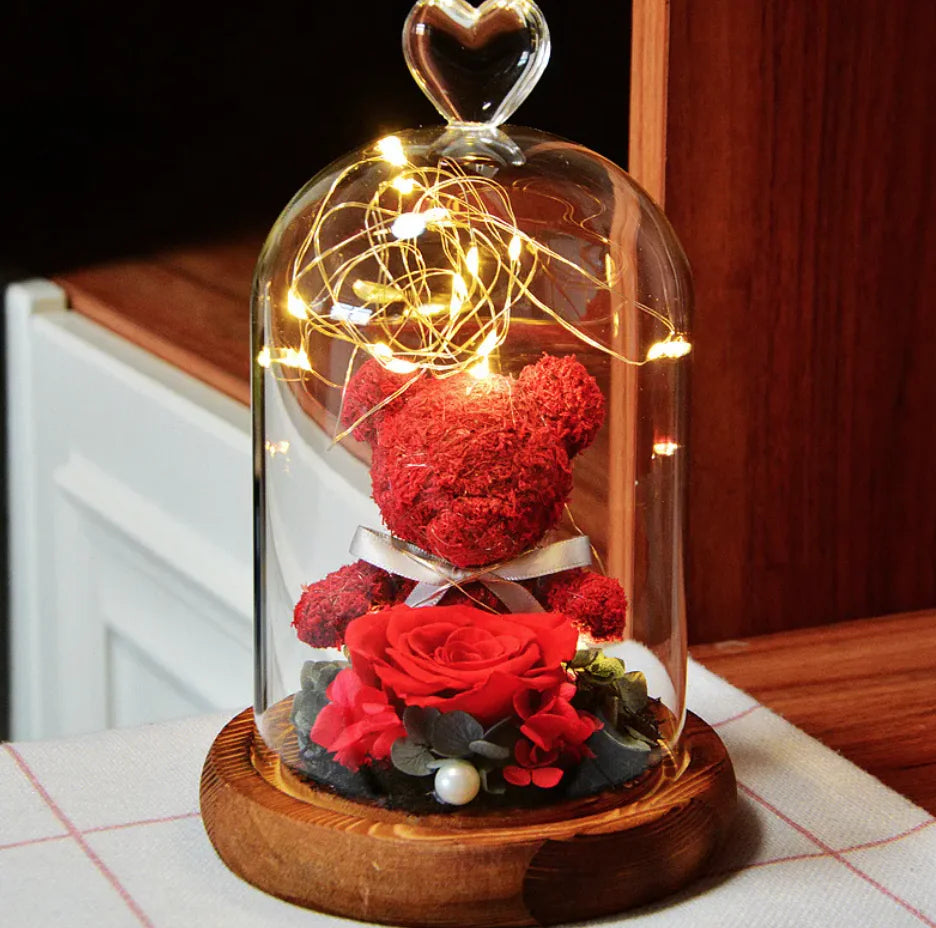 Eternal Rose Flower Bear Ornament