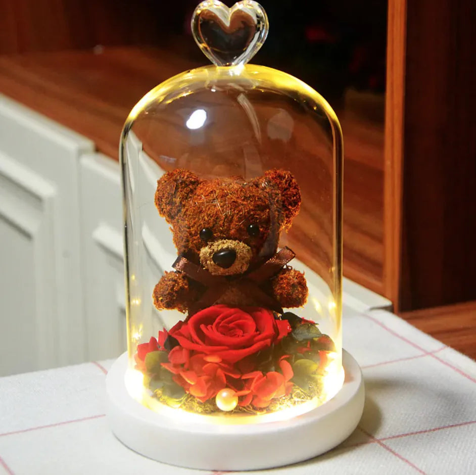 Eternal Rose Flower Bear Ornament