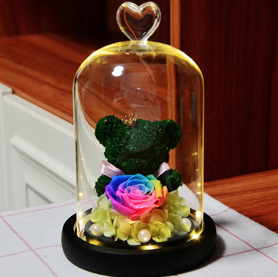 Eternal Rose Flower Bear Ornament