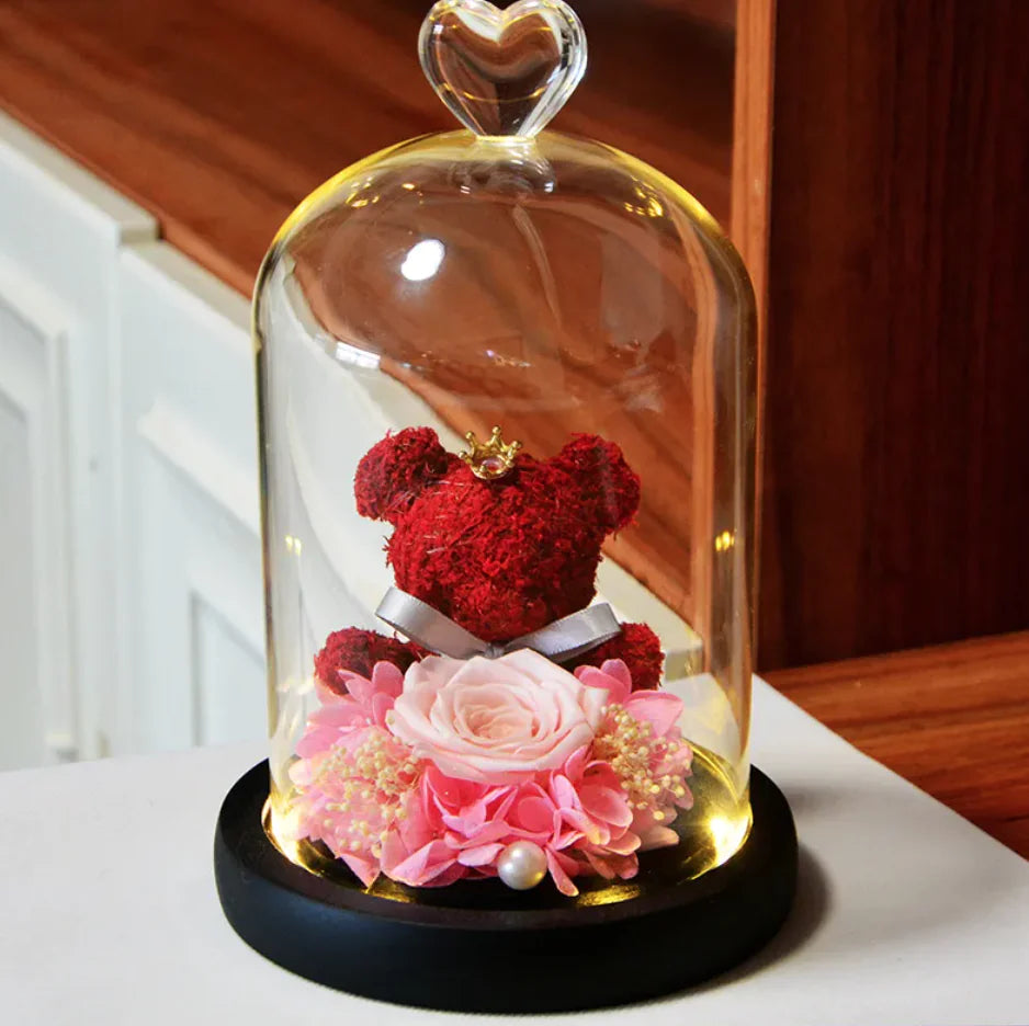 Eternal Rose Flower Bear Ornament