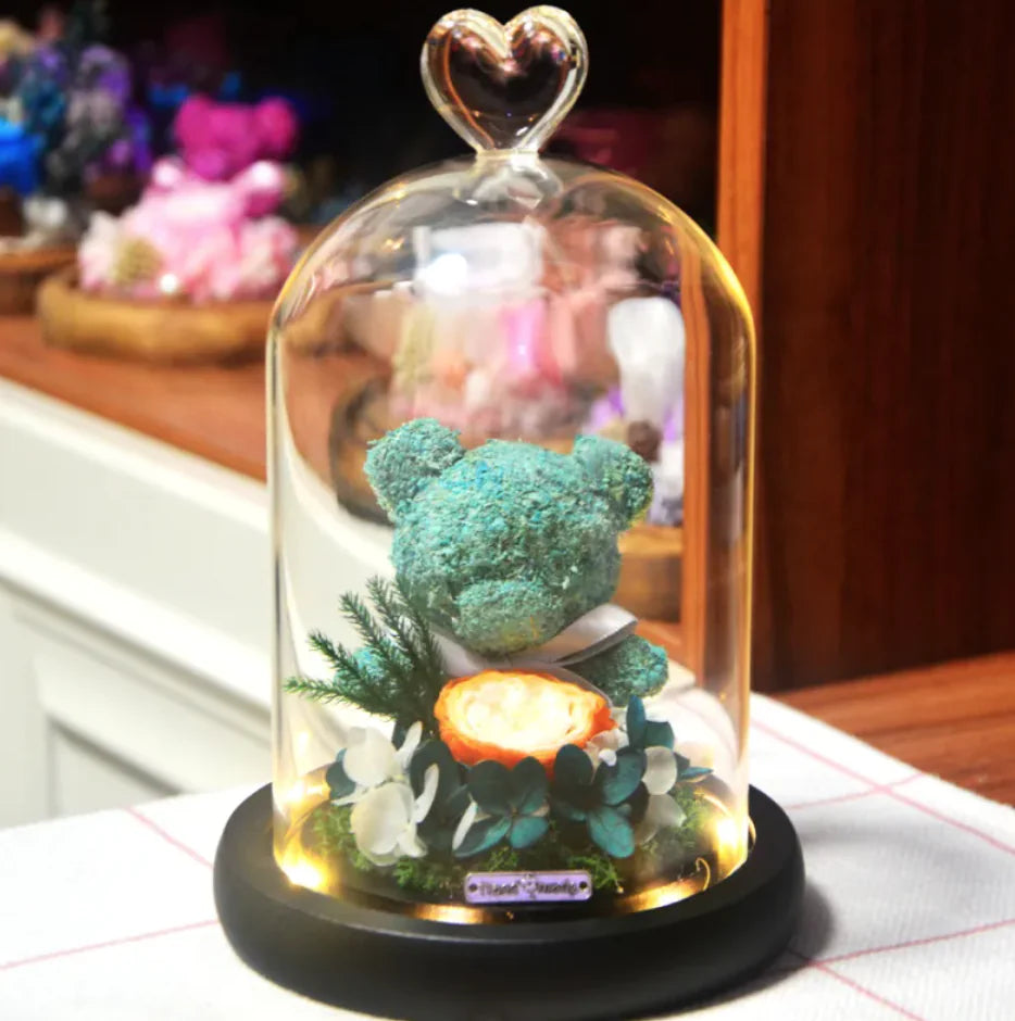 Eternal Rose Flower Bear Ornament