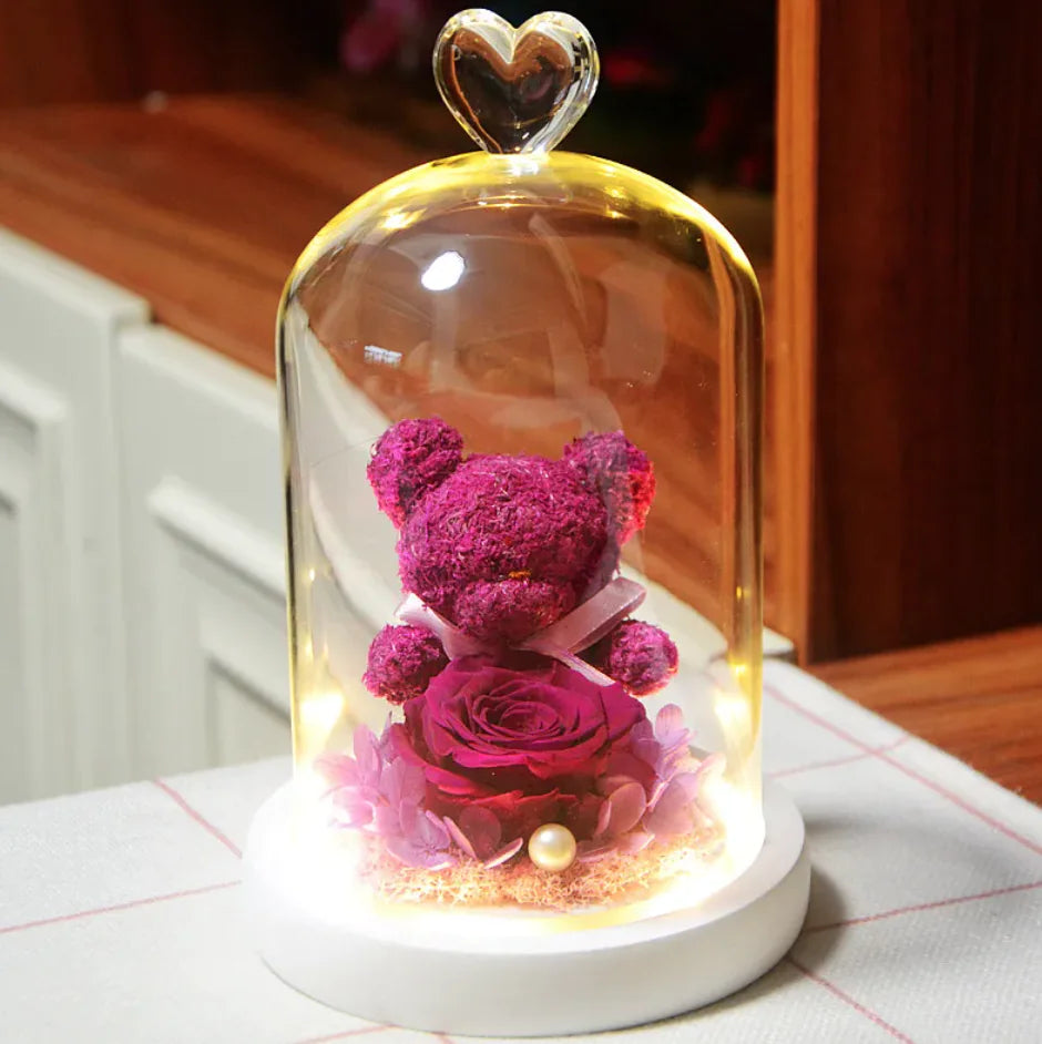 Eternal Rose Flower Bear Ornament