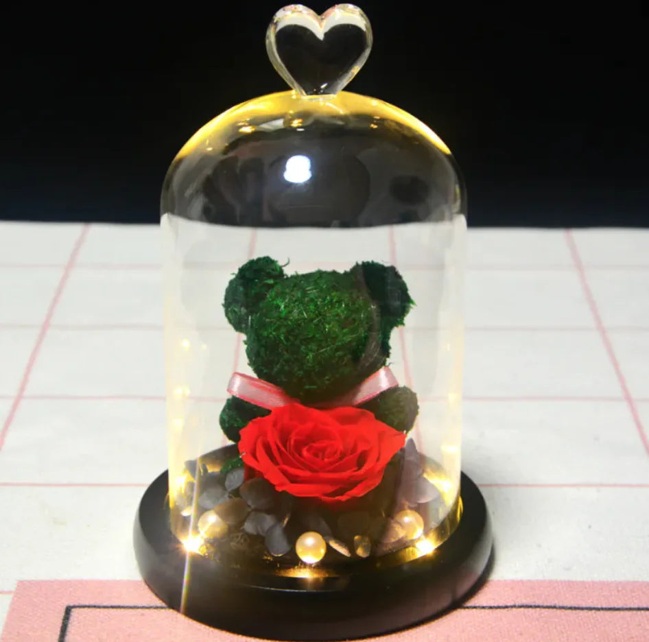 Eternal Rose Flower Bear Ornament