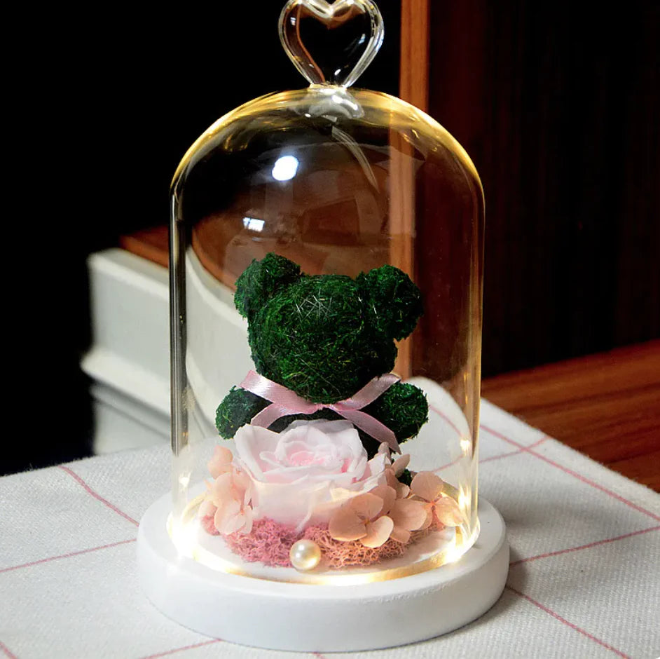 Eternal Rose Flower Bear Ornament