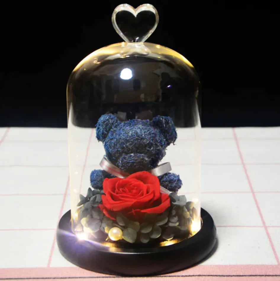 Eternal Rose Flower Bear Ornament