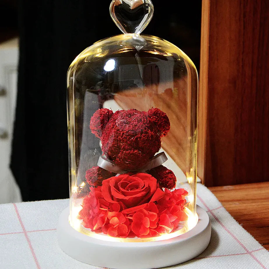 Eternal Rose Flower Bear Ornament