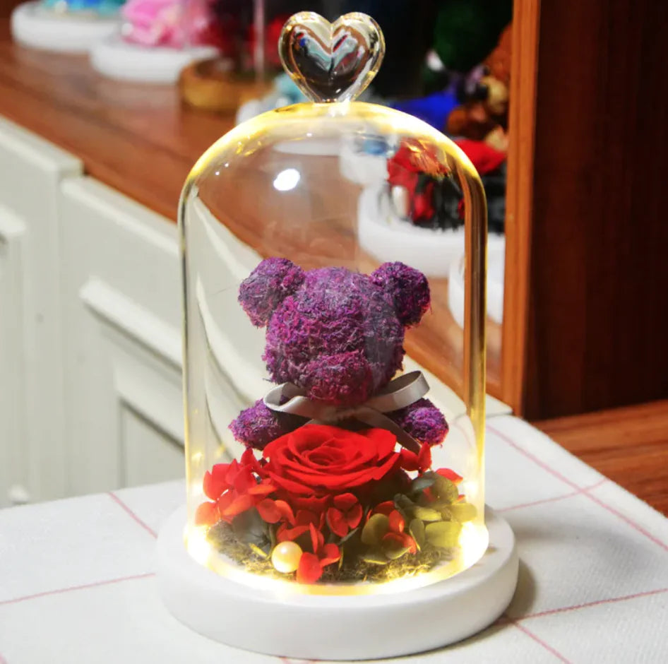Eternal Rose Flower Bear Ornament