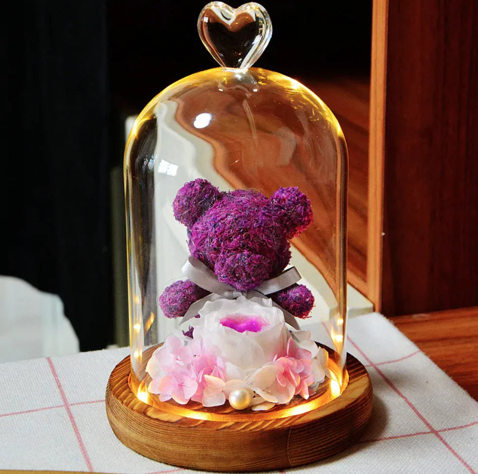 Eternal Rose Flower Bear Ornament