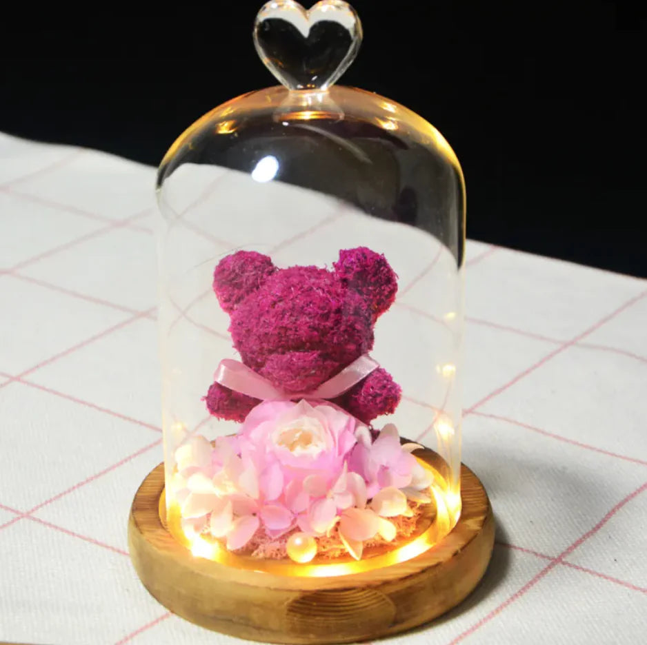 Eternal Rose Flower Bear Ornament