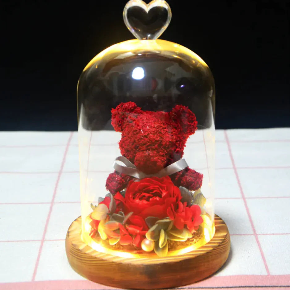 Eternal Rose Flower Bear Ornament