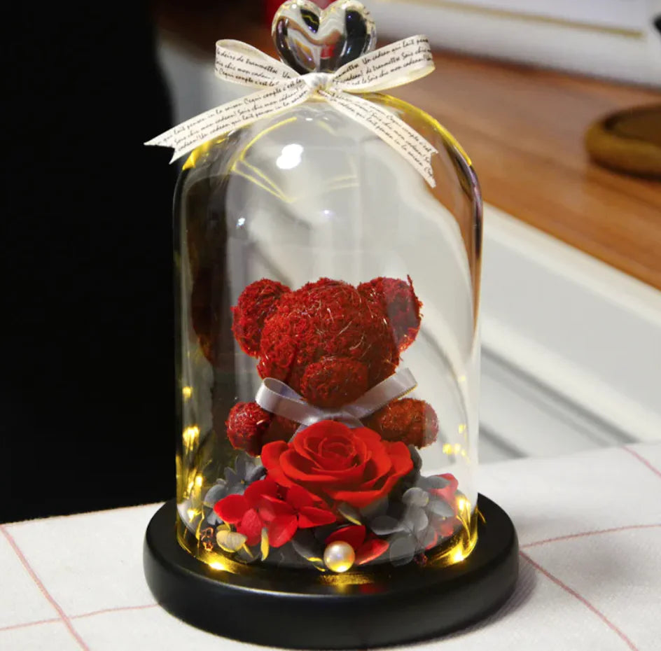 Eternal Rose Flower Bear Ornament