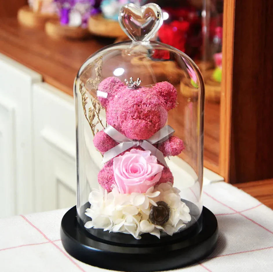 Eternal Rose Flower Bear Ornament