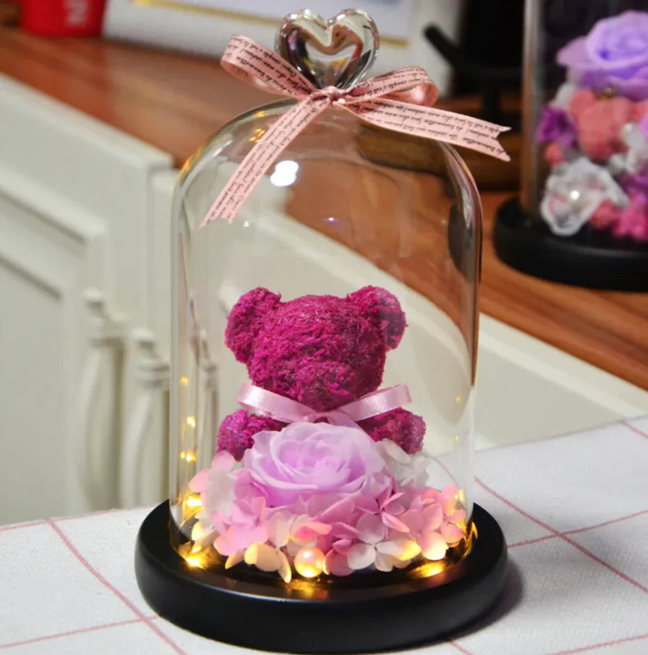 Eternal Rose Flower Bear Ornament