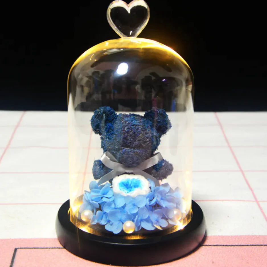 Eternal Rose Flower Bear Ornament