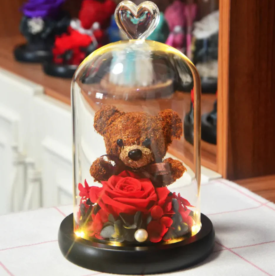Eternal Rose Flower Bear Ornament