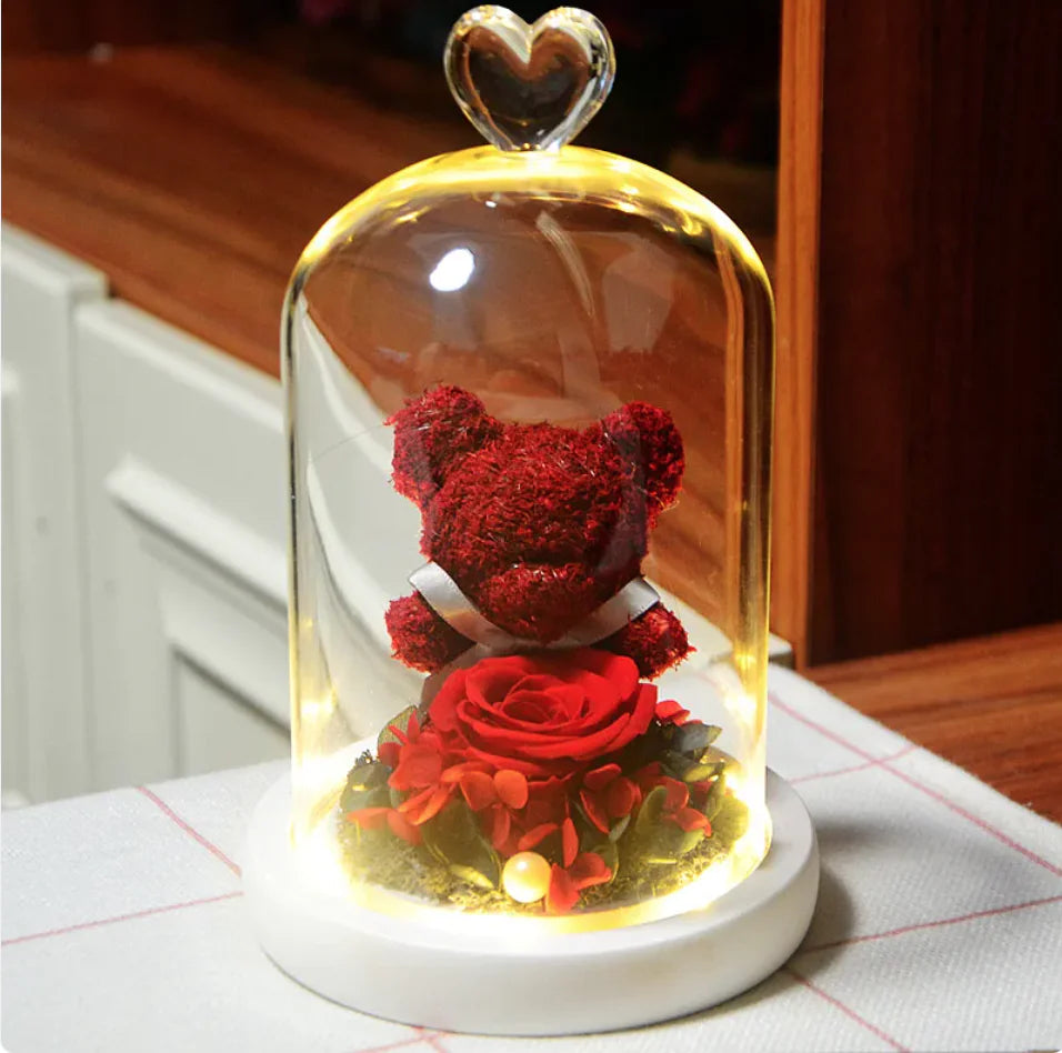 Eternal Rose Flower Bear Ornament