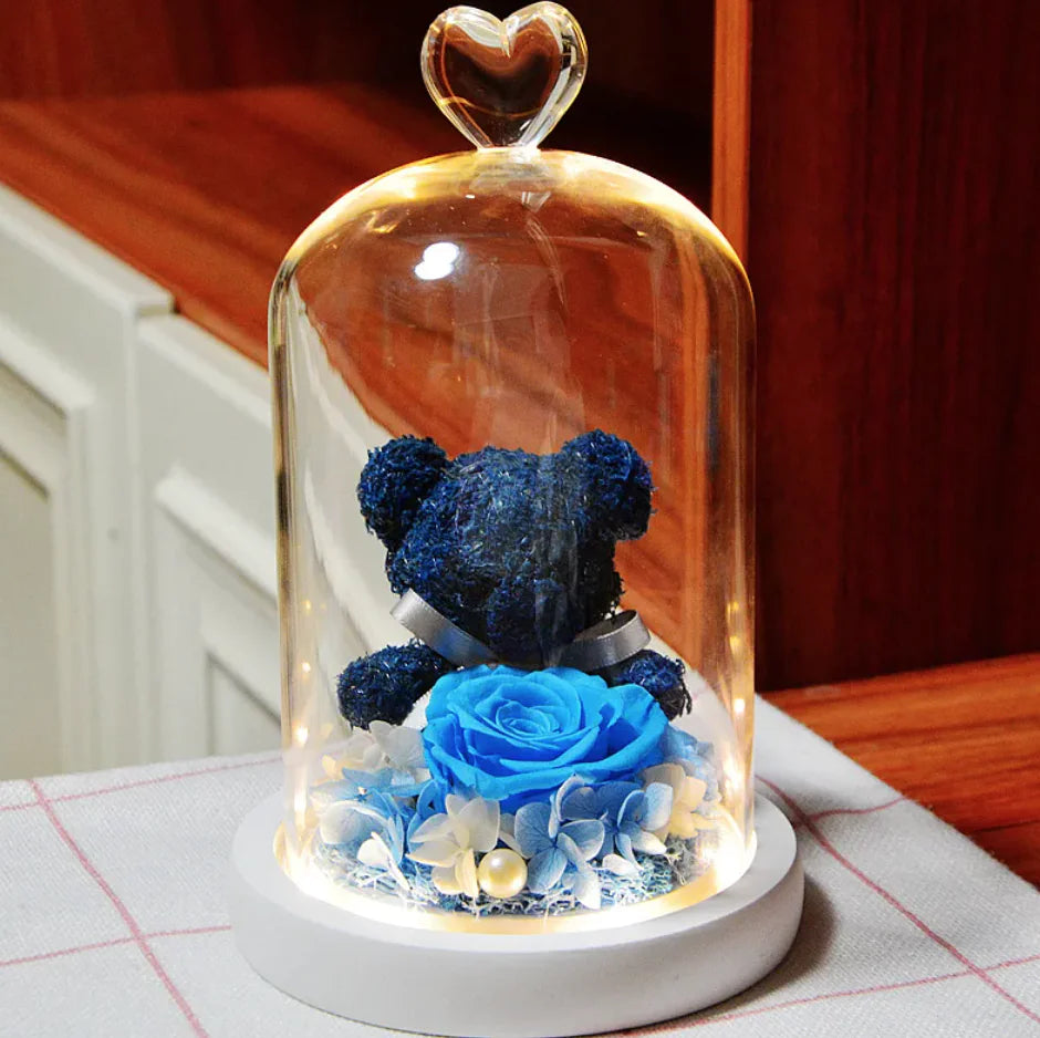Eternal Rose Flower Bear Ornament