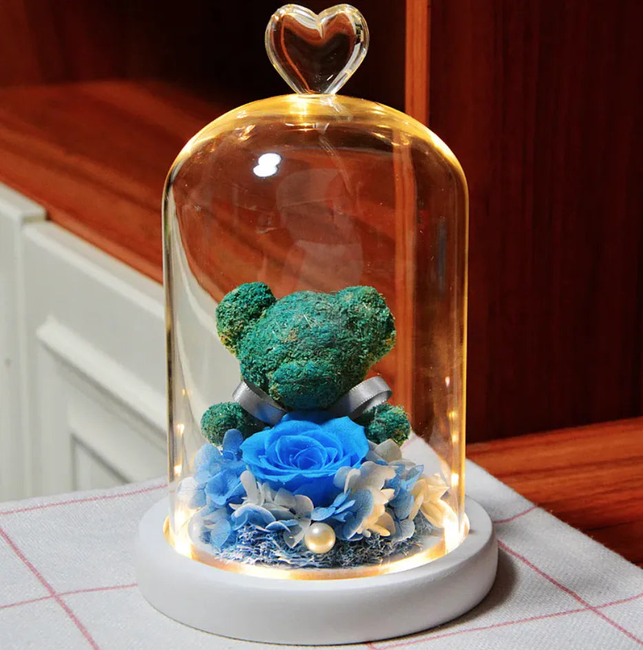 Eternal Rose Flower Bear Ornament