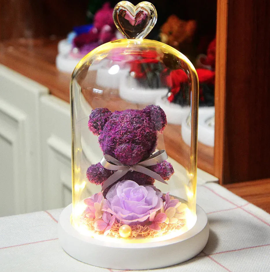 Eternal Rose Flower Bear Ornament