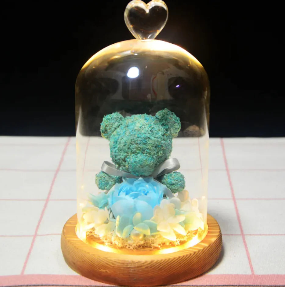 Eternal Rose Flower Bear Ornament