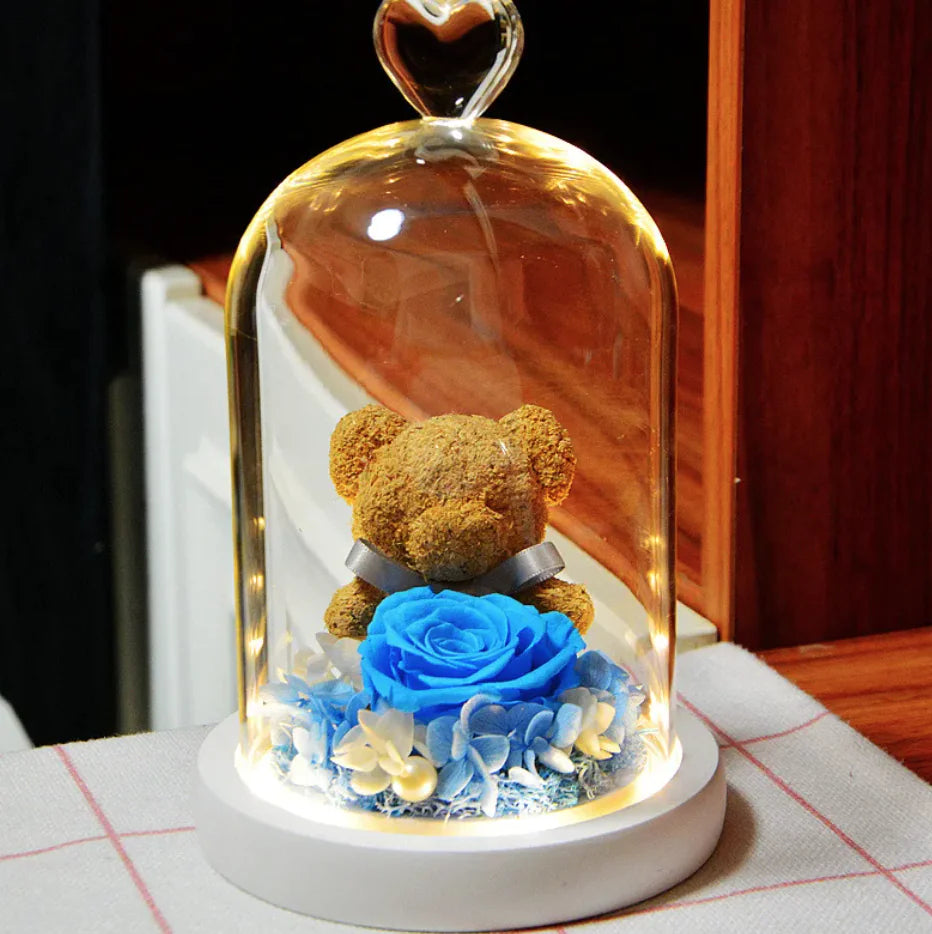 Eternal Rose Flower Bear Ornament