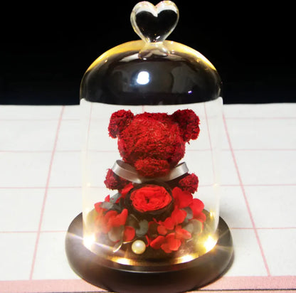 Eternal Rose Flower Bear Ornament