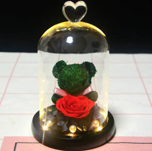Eternal Rose Flower Bear Ornament