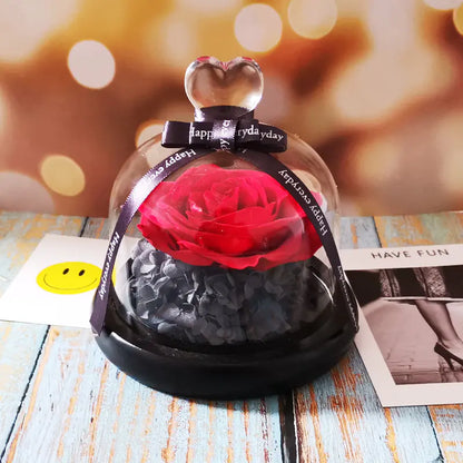 Heart-Shaped Glass Dome with Preserved Rose Gift Box