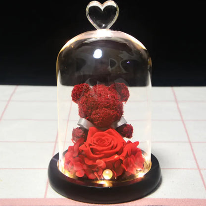 Eternal Rose Flower Bear Ornament