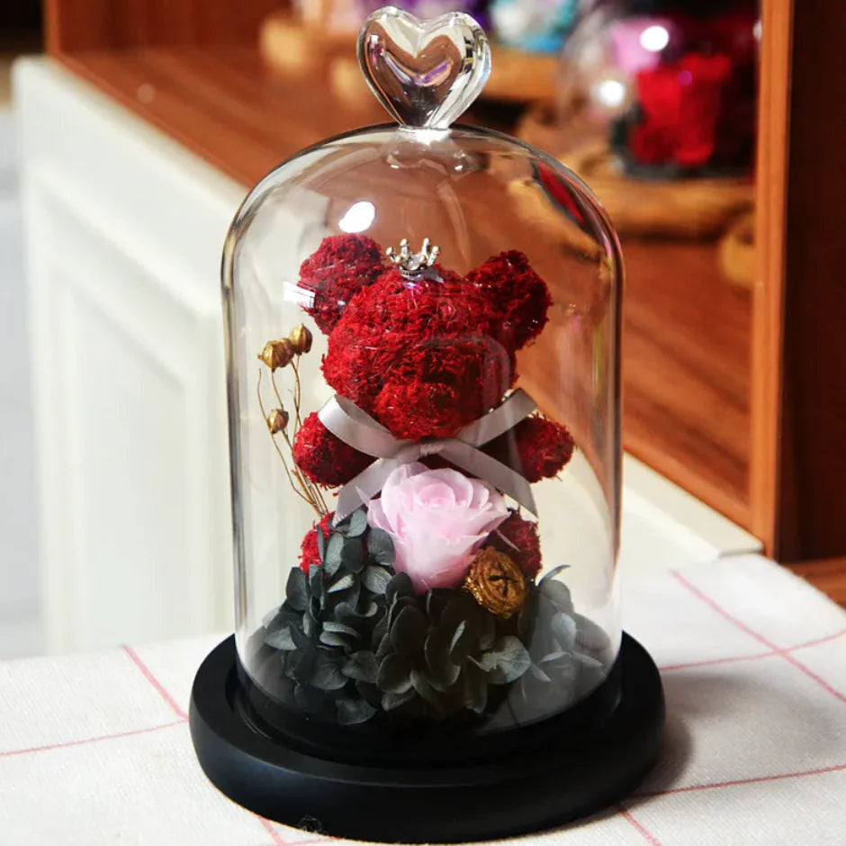 Eternal Rose Flower Bear Ornament