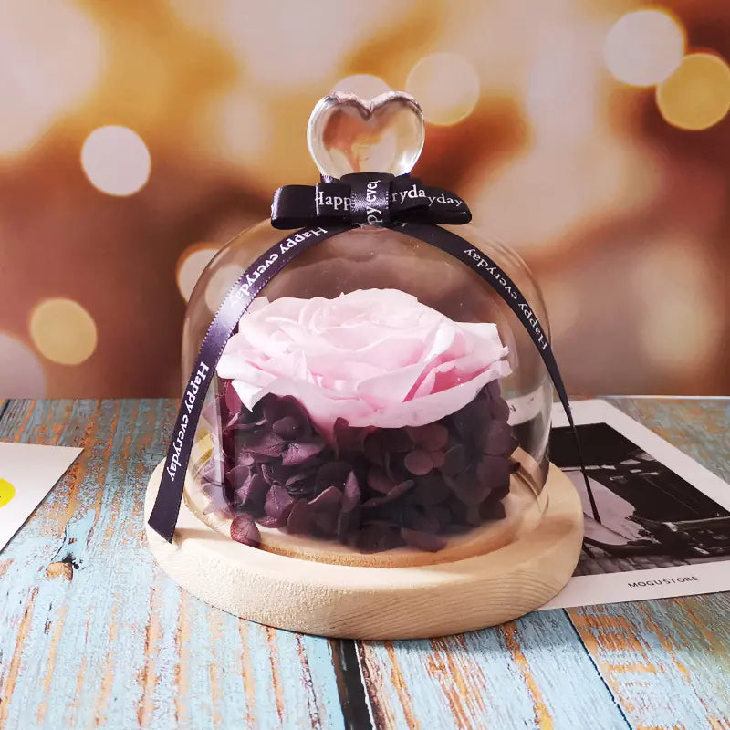 Heart-Shaped Glass Dome with Preserved Rose Gift Box