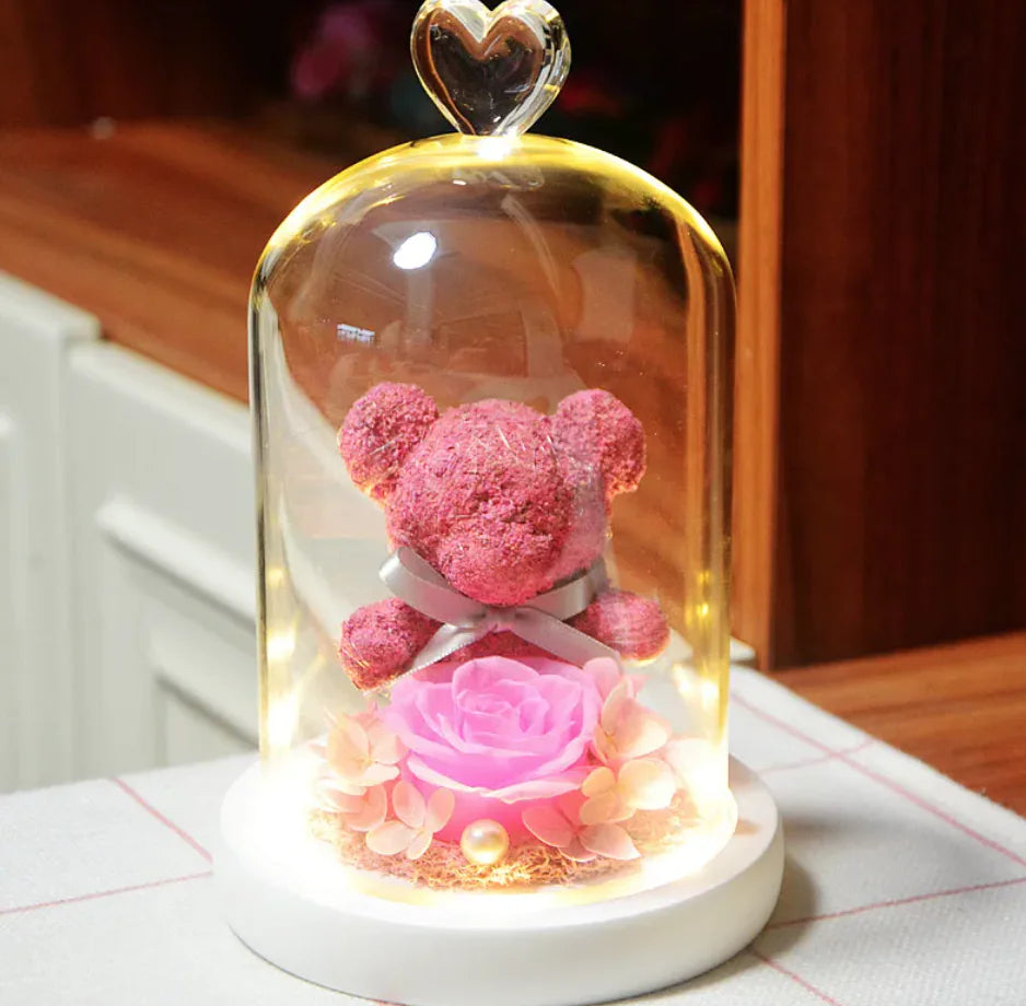 Eternal Rose Flower Bear Ornament