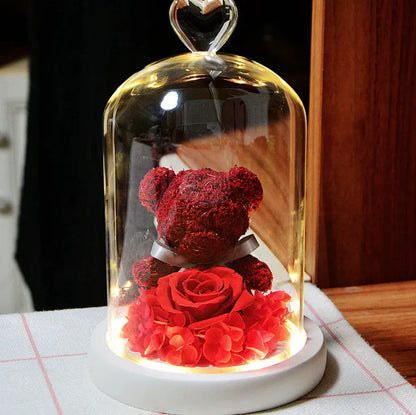 Eternal Rose Flower Bear Ornament