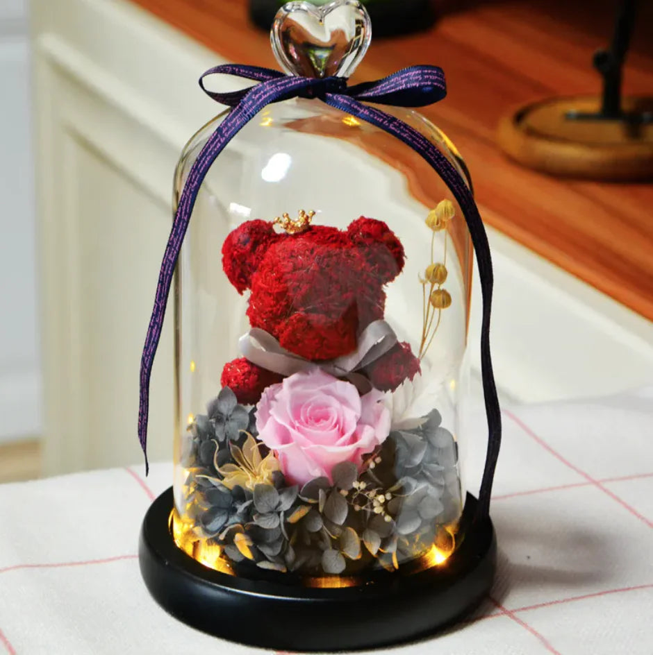 Eternal Rose Flower Bear Ornament