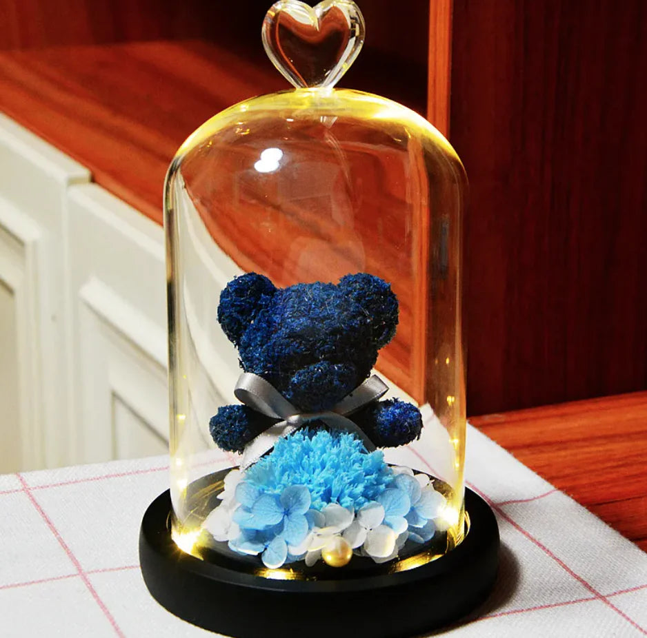 Eternal Rose Flower Bear Ornament
