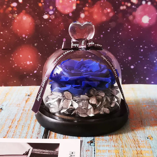 Heart-Shaped Glass Dome with Preserved Rose Gift Box