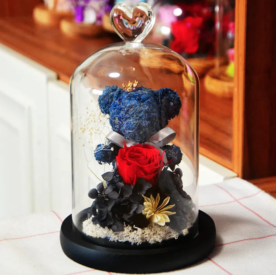 Eternal Rose Flower Bear Ornament