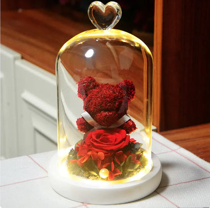 Eternal Rose Flower Bear Ornament
